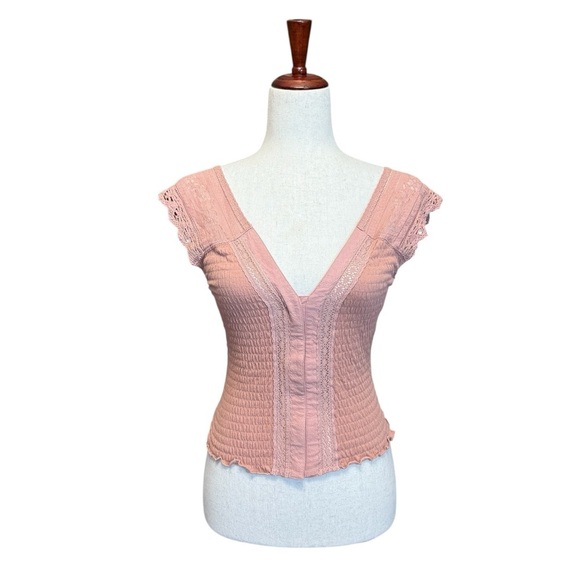 Free People On My Mind Iced Chai Smocked Top Size XS #1885 - Picture 3 of 6